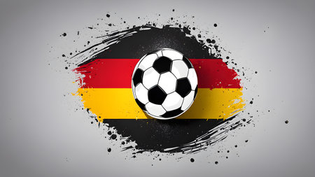Generative AI. The symbolic power of success and victory. Classic soccer ball (football) has black and white color on Germany flag.の素材