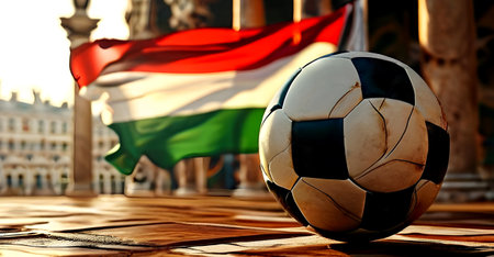 The symbolic power of success and victory. soccer ball on Italy flag background. Generative Ai.の素材