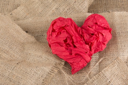 red crumpled paper heartの写真素材