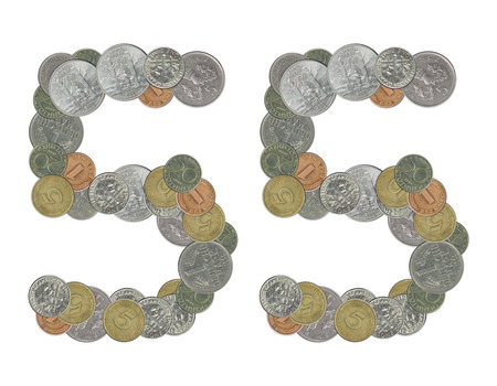 number 55 with old coins