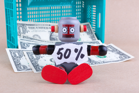 Fifty percent  word with sitting robotの写真素材