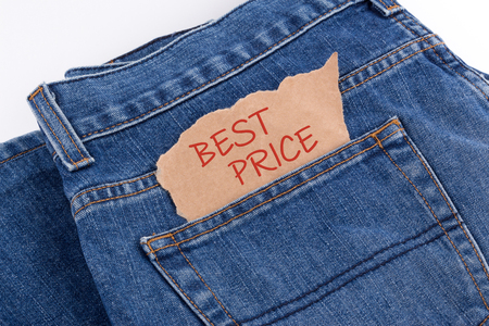 BEST PRICE label in jeans pocketの写真素材