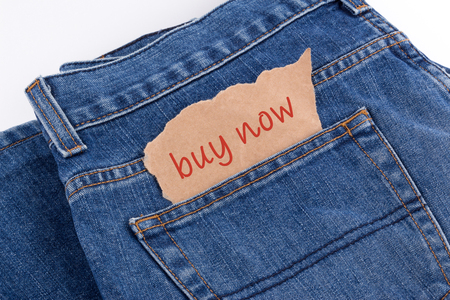 buy now label in jeans pocketの写真素材