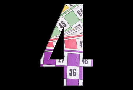 4, four - with tombola cards on black background