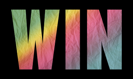 WIN â with colorful letters on black backgroundの写真素材
