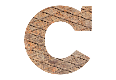Letter C â with rusty metal texture on white backgroundの写真素材