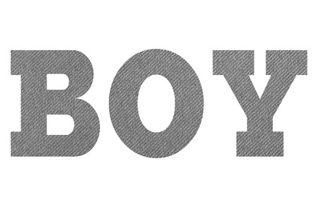 BOY â with gray fabric texture on white backgroundの写真素材