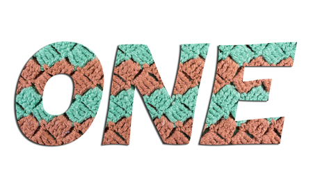 ONE word with  hand knitted texture on white background