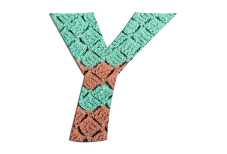 Letter Y alphabet with hand knitted texture on white backgroundの写真素材