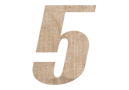Number 5 with burlap texture on white backgroundの写真素材