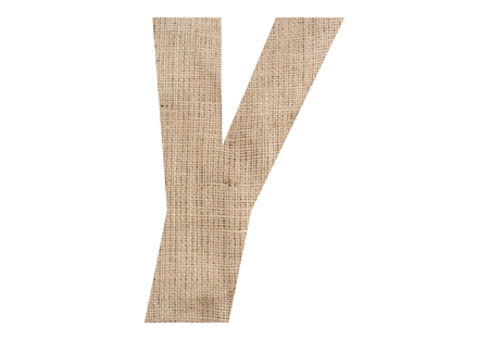 Letter Y with burlap texture on white backgroundの写真素材