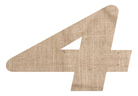 Number 4 with burlap texture on white backgroundの写真素材