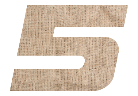 Number 5 with burlap texture on white backgroundの写真素材