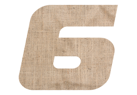 Number 6 with burlap texture on white backgroundの写真素材