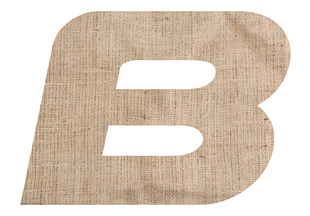 Letter B alphabet with burlap texture on white backgroundの写真素材