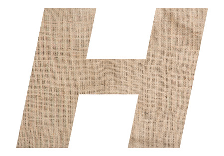 Letter H alphabet with burlap texture on white backgroundの写真素材