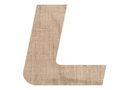 Letter L alphabet with burlap texture on white backgroundの写真素材