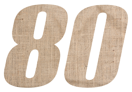 Number 80 with burlap texture on white backgroundの写真素材