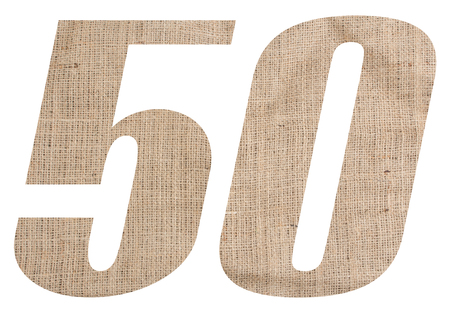Number 50 with burlap texture on white backgroundの写真素材