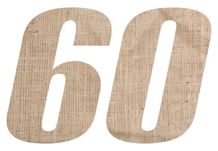 Number 60 with burlap texture on white backgroundの写真素材