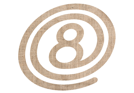 Number 8 with burlap texture on white backgroundの写真素材
