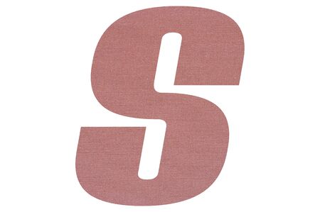 Letter s alphabet with terracotta colored fabric texture on white backgroundの写真素材