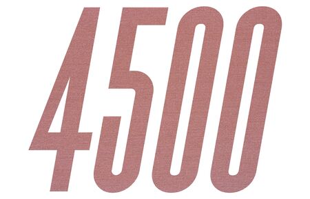 Number 4500 with terracotta colored fabric texture on white backgroundの写真素材