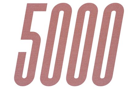 Number 5000 with terracotta colored fabric texture on white backgroundの写真素材