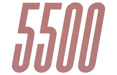 Number 5500 with terracotta colored fabric texture on white backgroundの写真素材