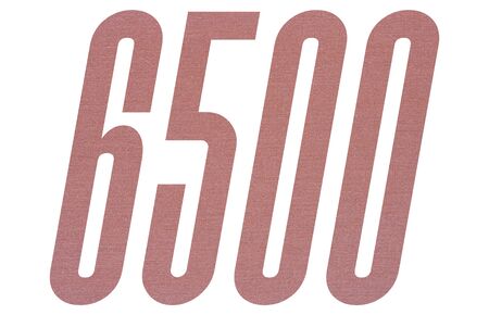 Number 6500 with terracotta colored fabric texture on white backgroundの写真素材