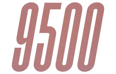 Number 9500 with terracotta colored fabric texture on white backgroundの写真素材