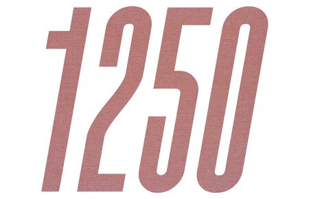 Number 1250 with terracotta colored fabric texture on white backgroundの写真素材