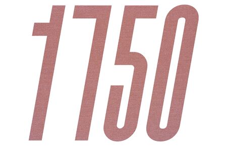 Number 1750 with terracotta colored fabric texture on white backgroundの写真素材