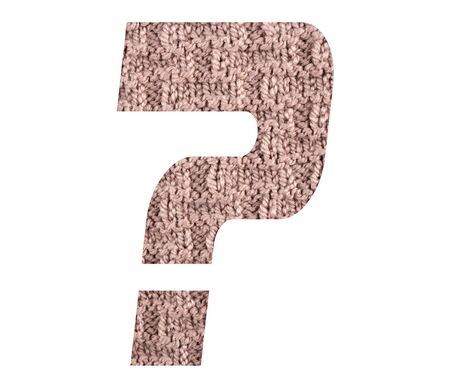 Question mark sign with hand knitted back side texture on white backgroundの写真素材