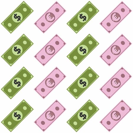 Stack of Dollar and Euro paper currency pattern, vector.のイラスト素材