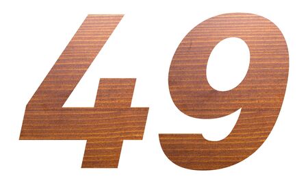 Number 49 with brown wooden texture on white background.