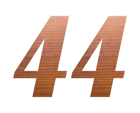 Number 44 with brown wooden texture on white background.