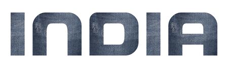INDIA with jeans fabric texture on white background.の写真素材