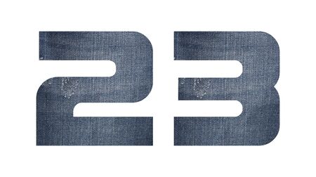 Number 23 with jeans fabric texture on white background.の写真素材