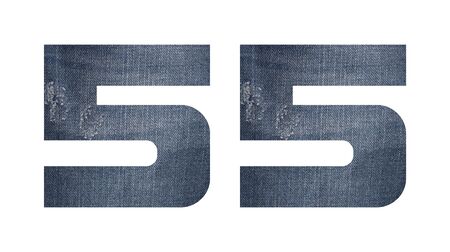 Number 55 with jeans fabric texture on white background.の写真素材