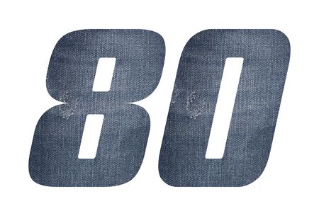 Number 80 with jeans fabric texture on white background.の写真素材