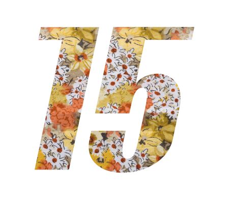 Number 15 with flowered fabric texture on white background.