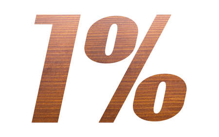 1 percent with brown wooden texture on white background.