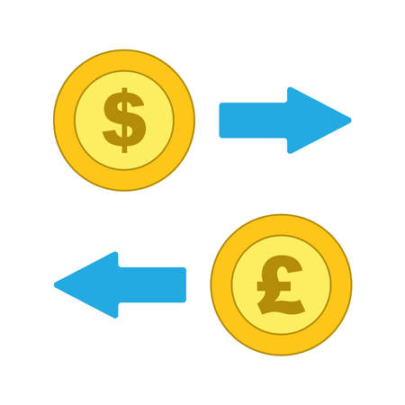 Isolated Dollar and Pound coins with exchange arrows icon,vector.のイラスト素材