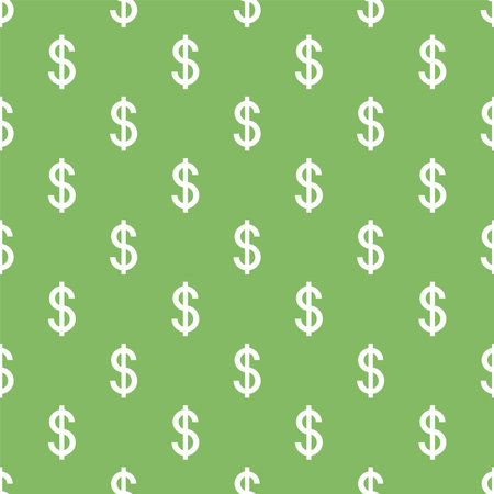 Seamless pattern with white Dollar sign icon on green background, vector illustration,seamless pattern background.のイラスト素材