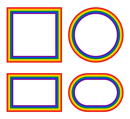 Rainbow colors frames set,LGBT flag colors frames vector illustration.Template border.のイラスト素材