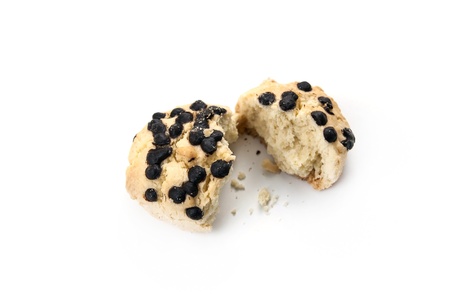 Two pieces of chocolate cookie on white backgroundの写真素材