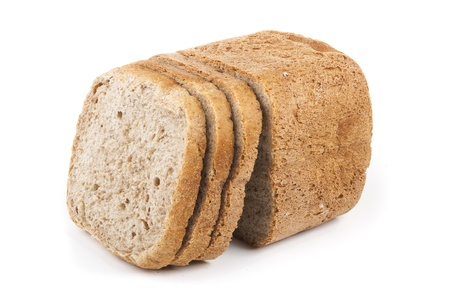 three slices of bread on white background