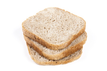 three slices of bread on white background