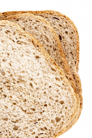 three slices of bread on white backgroundの写真素材